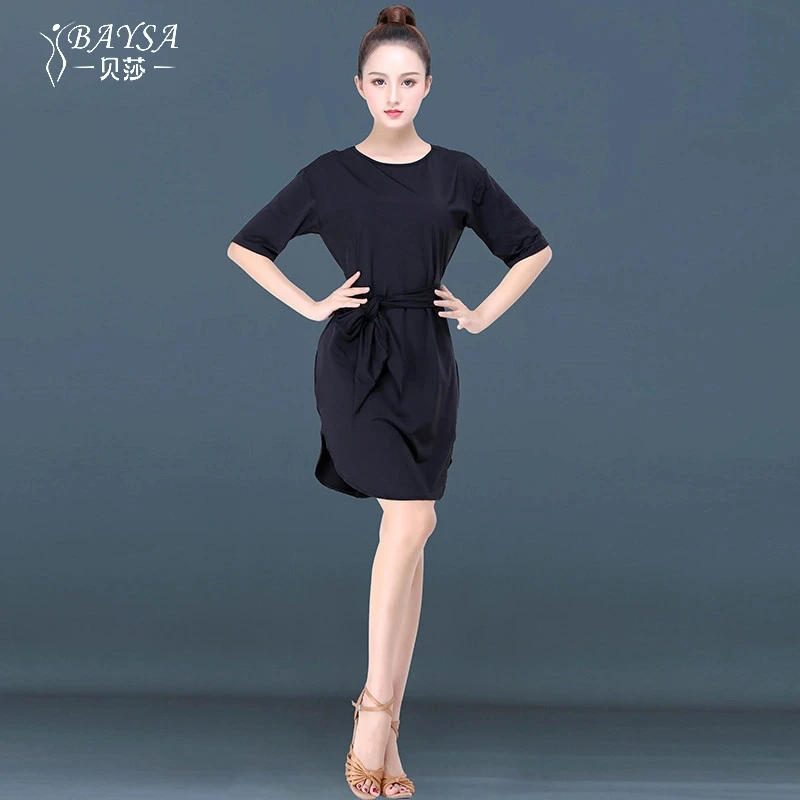 成年女性专业拉丁舞练功服露背镂空吊带连衣裙