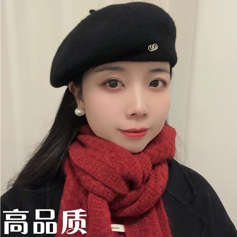 气质保暖贝雷帽子时尚百搭羊毛呢韩版定型显脸秋冬新款优雅画家帽