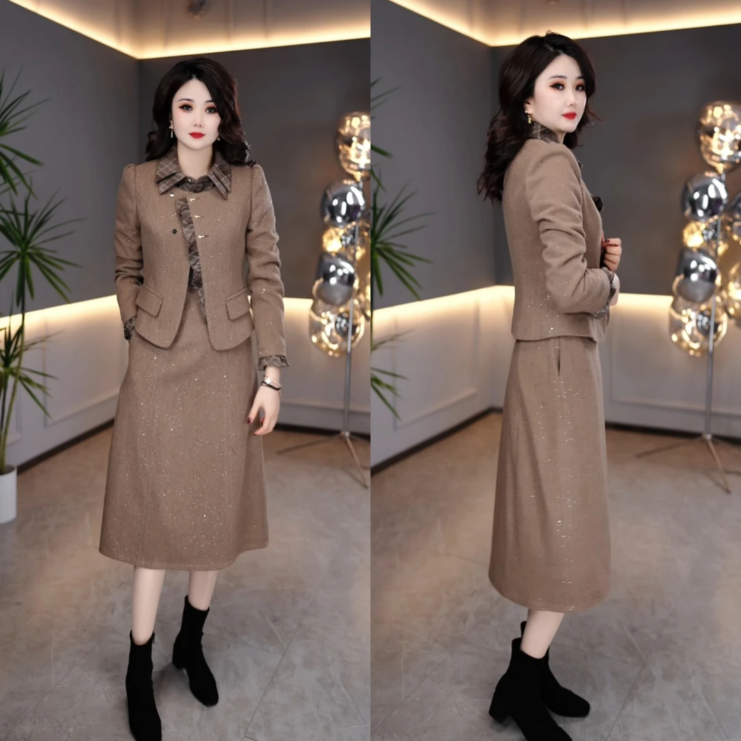 外套+连衣裙 2024冬季时尚洋气减龄显瘦气质两件套连衣裙M-4XL