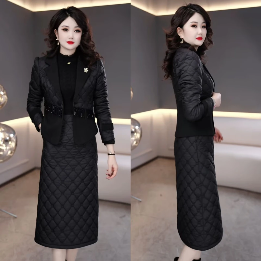 外套+连衣裙2024冬季静奢风时尚气质减龄显瘦洋气套装连衣裙M-4XL