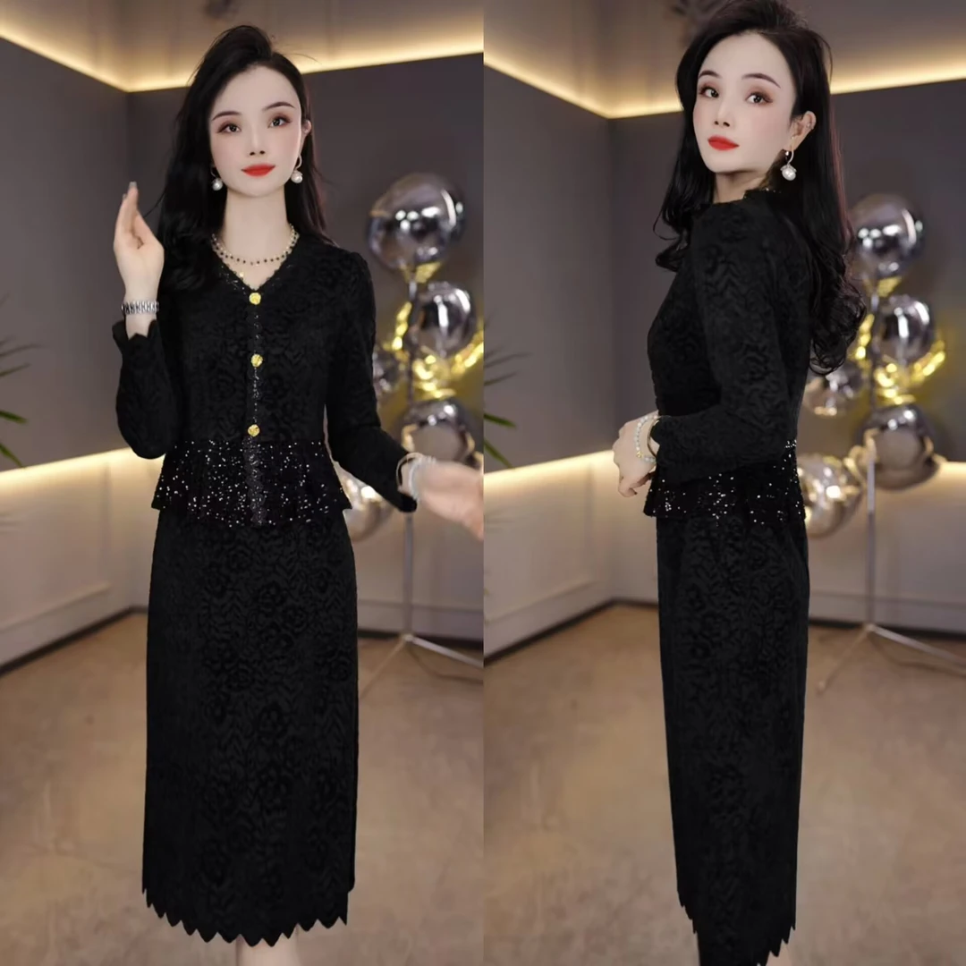 2024秋冬装新款名媛静奢风时尚修身显瘦洋气减龄百搭连衣裙M-5XL