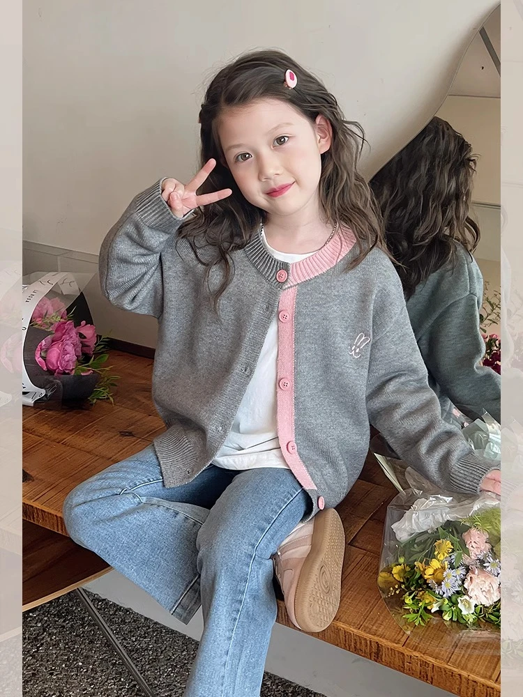 儿童洋气开衫女童针织衫上衣大童装毛衣女孩外套2025春秋新款