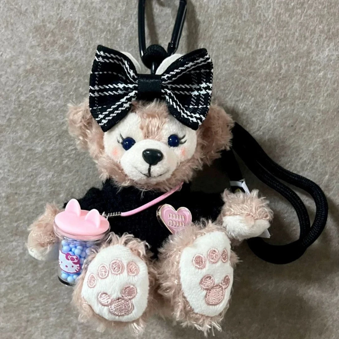 黑色千鸟格雪莉玫包包挂件达菲熊汽车钥匙扣挂饰毛绒玩偶车挂礼物