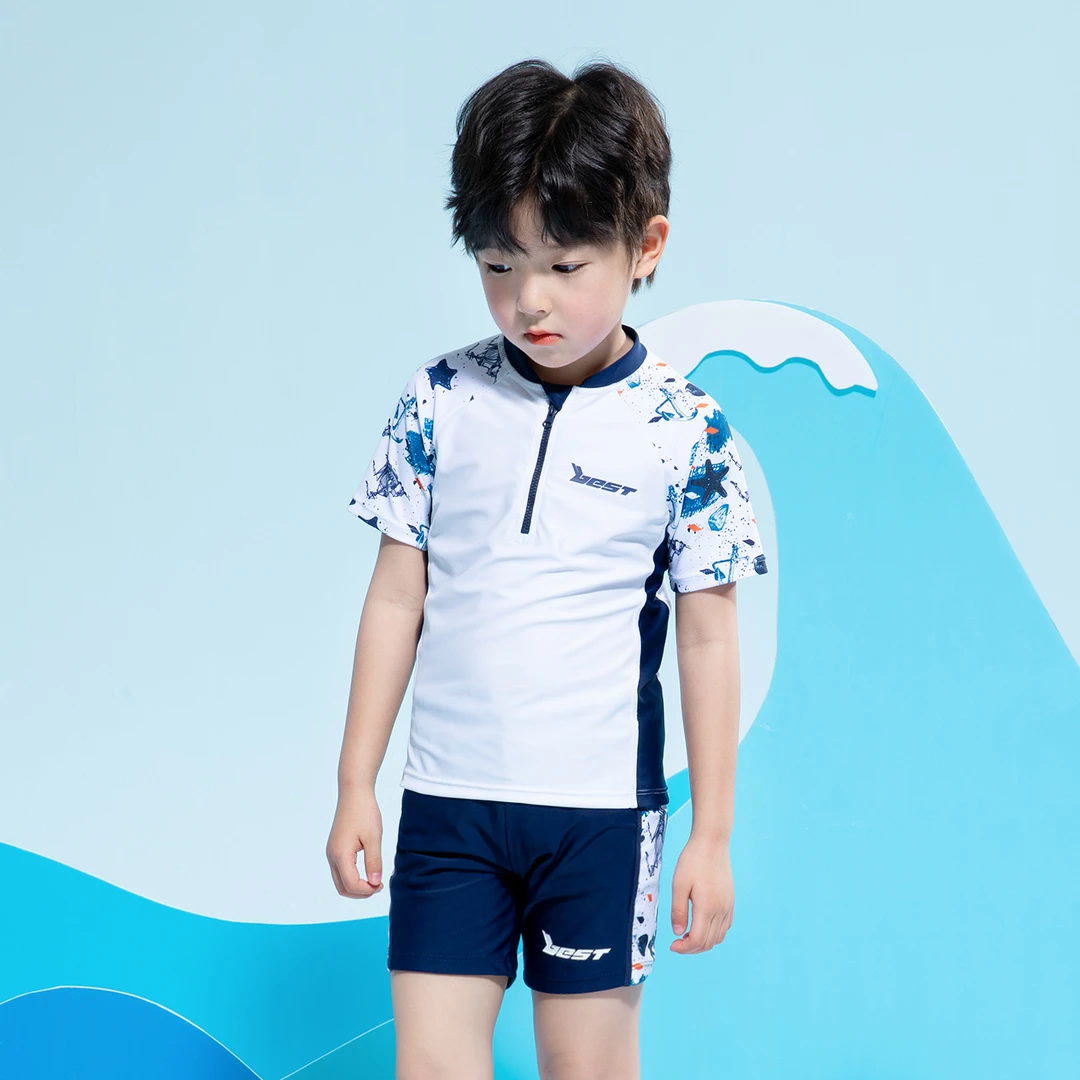 24006青少年泳衣短裤套装泳装运动速干游泳小学生大童泳衣儿童男