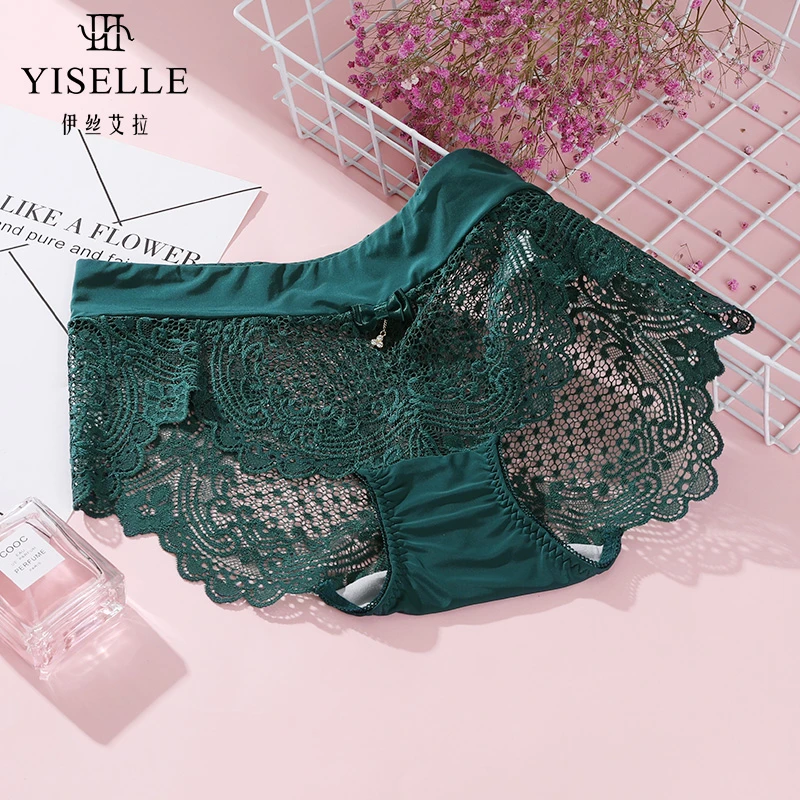 伊丝艾拉大码蕾丝网纱中腰性感三角裤休闲缕空舒适包臀女士内裤