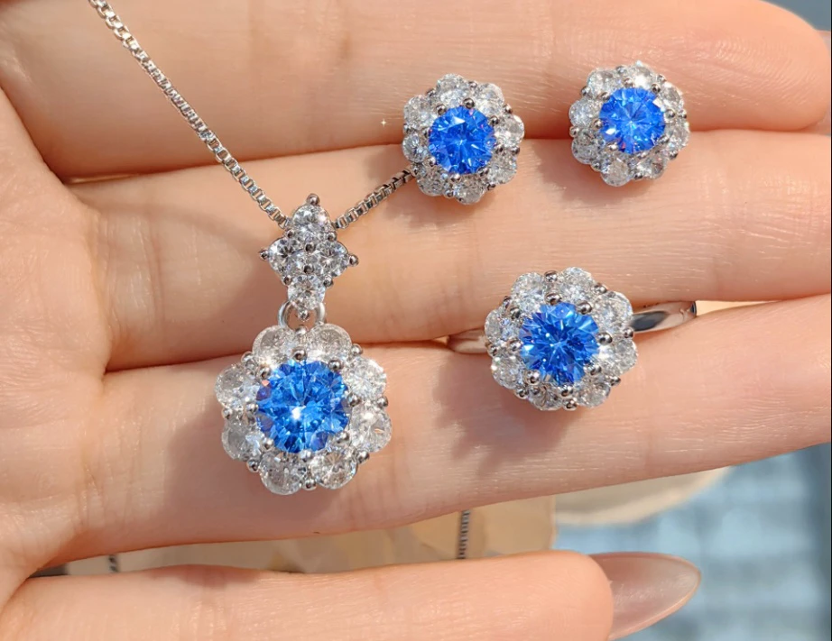 LIllian 捡漏星光海蓝套装 吊坠耳钉戒指 三件套