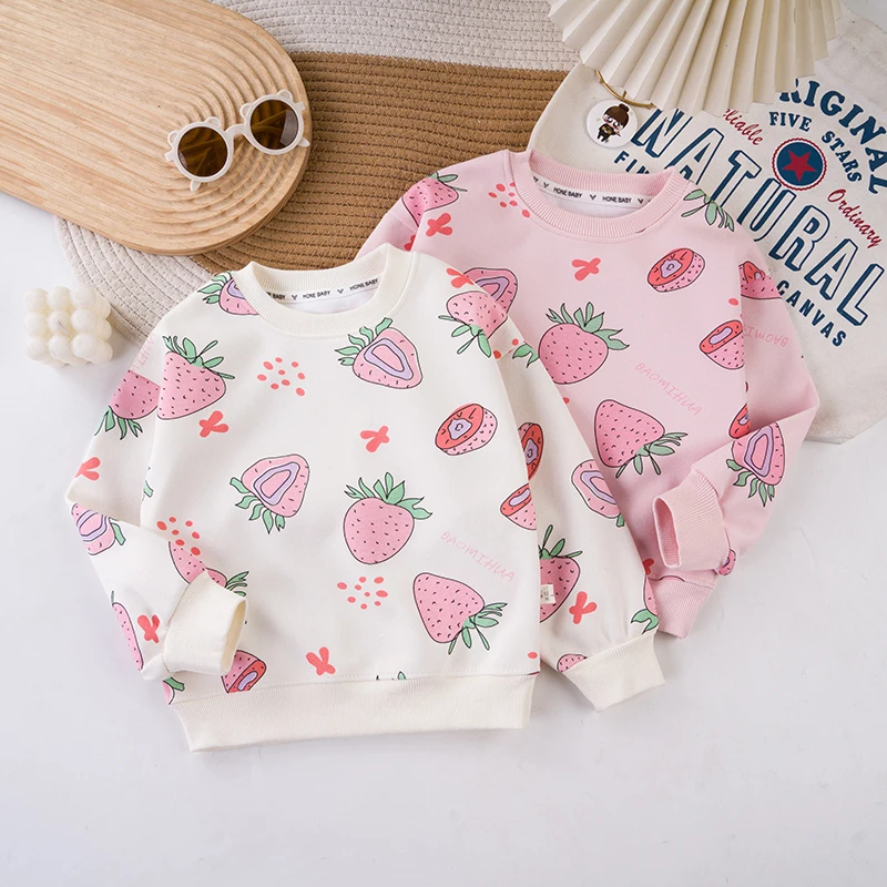 女童卡通草莓印花卫衣女宝宝潮流穿搭时尚洋气长袖宽松版儿童