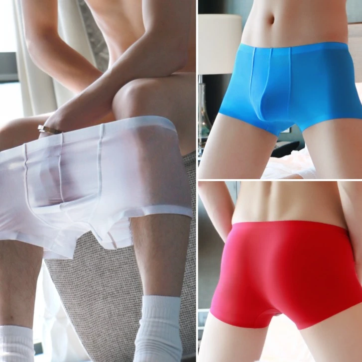 男士冰丝平角夏季薄款速干简约舒适透气青少年白色抗菌四角短裤头