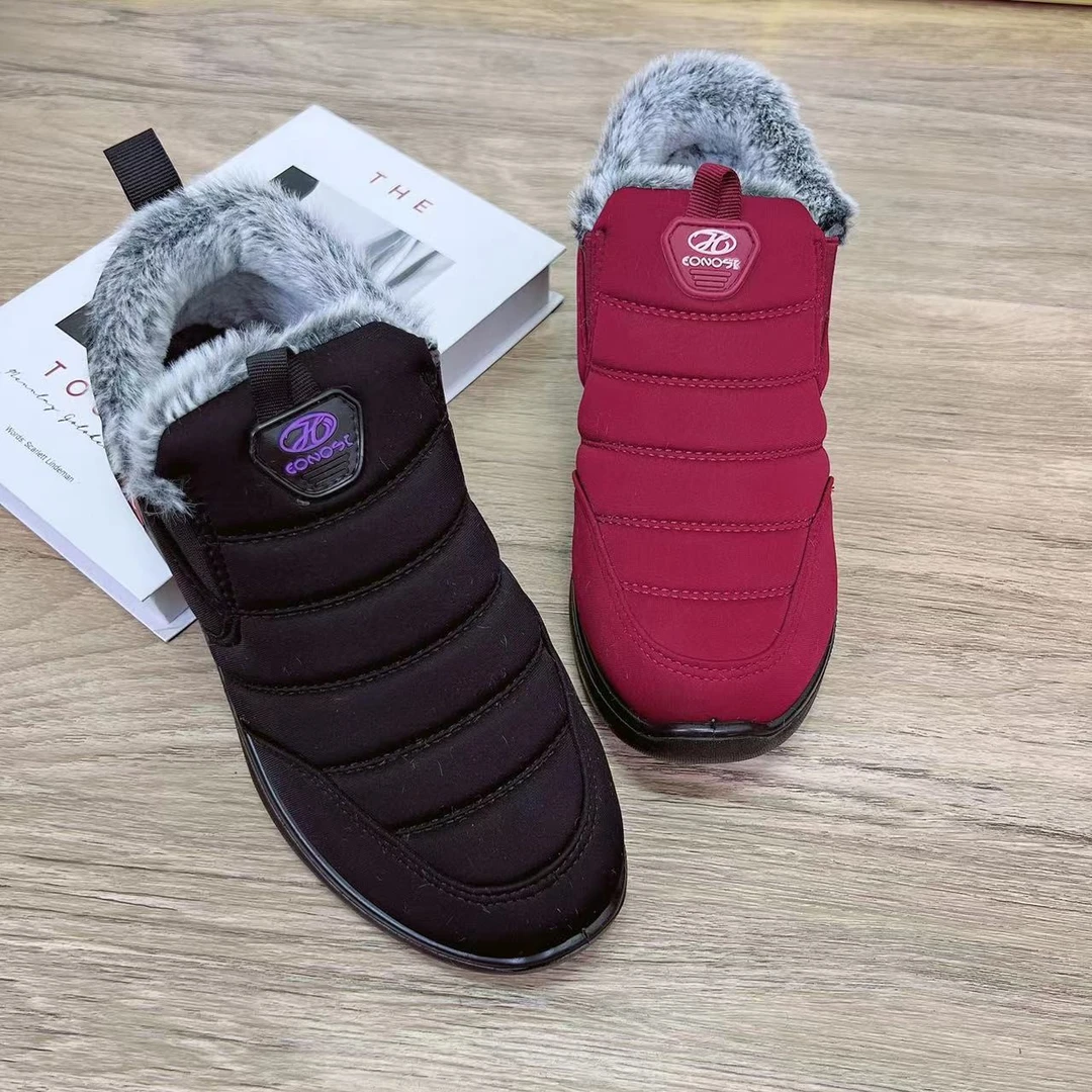 冬季新款加绒保暖高帮棉鞋女软底防滑加厚雪地靴老北京一脚蹬棉鞋