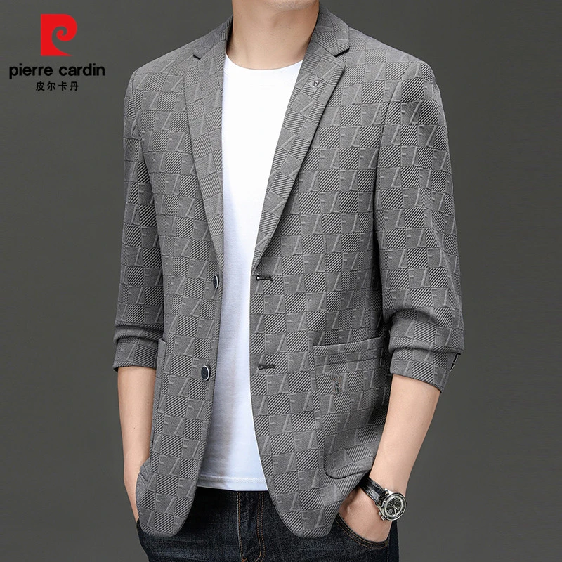 皮尔卡丹高档商务休闲修身时尚潮流男士羊毛呢西装外套