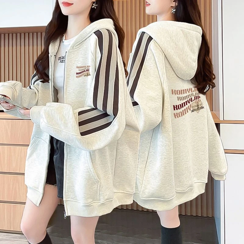 休闲宽松韩版大码纯棉显瘦连帽开衫卫衣女春秋款薄款外穿上衣外套