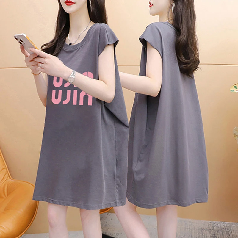 纯棉夏季网红洋气减龄休闲百搭无袖T恤女2024新款韩版中长款上衣