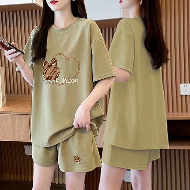 夏季纯棉韩版休闲百搭运动套装女2024新款网红时尚短袖短裤两件套