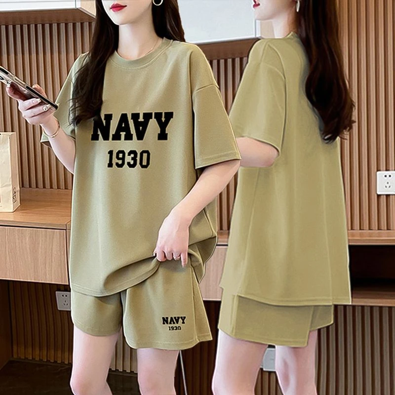 休闲宽松纯棉百搭运动套装女夏季2024新款韩版短袖短裤网红两件套