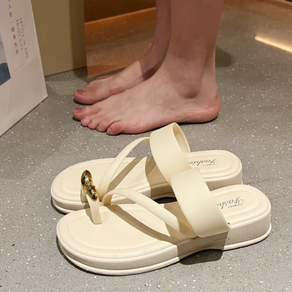 2024年358套趾圆环时尚百搭网红夏季软底外穿女士厚底女拖鞋