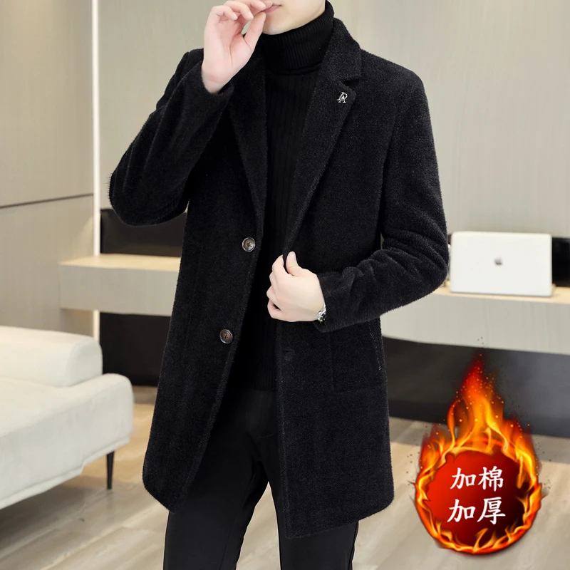 时尚高档呢子外套男士秋冬季新款潮流百搭加厚保暖中长款毛呢大衣