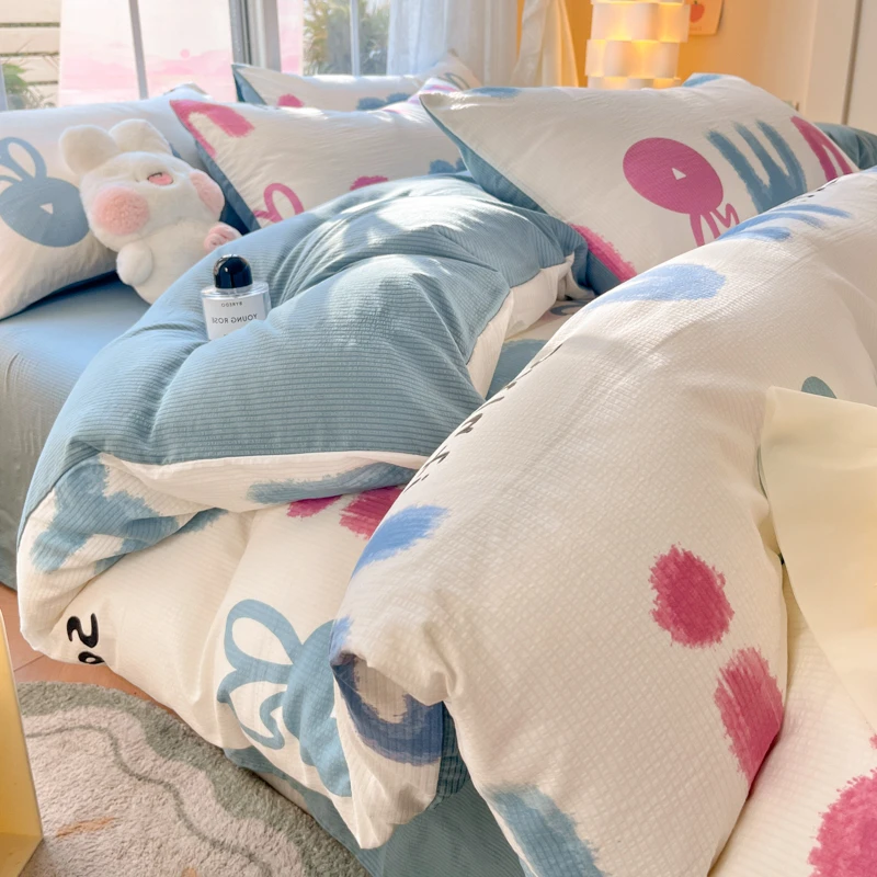 亲肤水洗泡泡纱四件套非全棉纯棉床单被套宿舍床品三件套2024新款