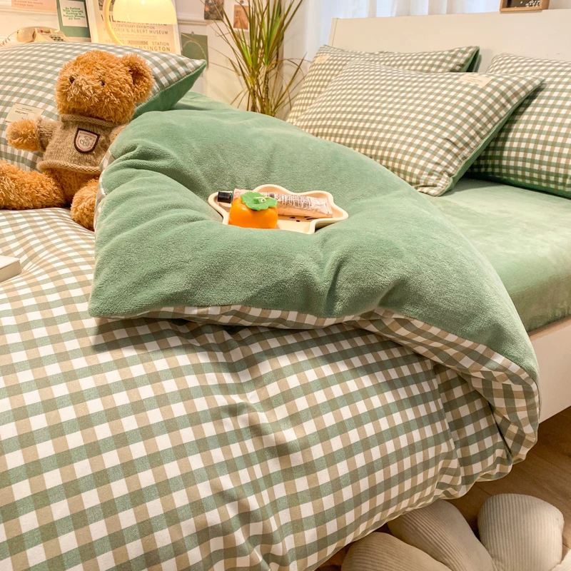 A面磨毛B面牛奶绒四件套单面绒加厚珊瑚绒被套法兰绒床单被罩三件