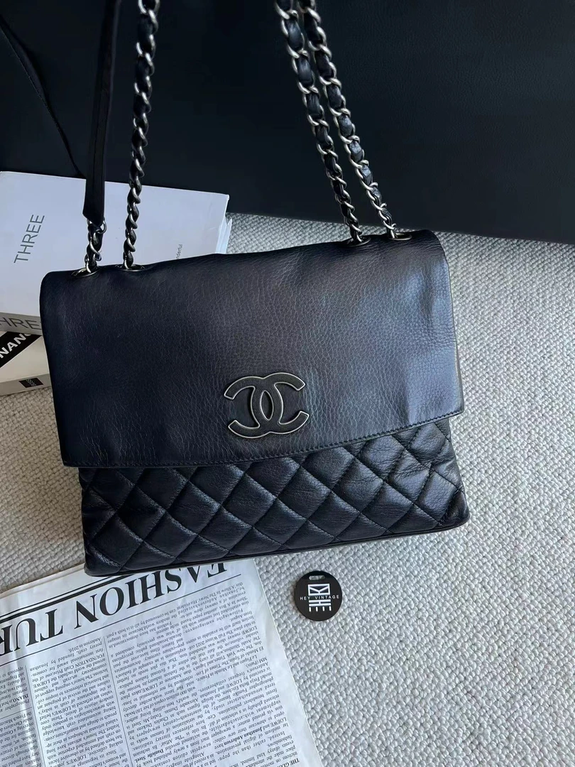 95新 Chanel/香奈儿 黑银珐琅扣链条包 29cm 9114556