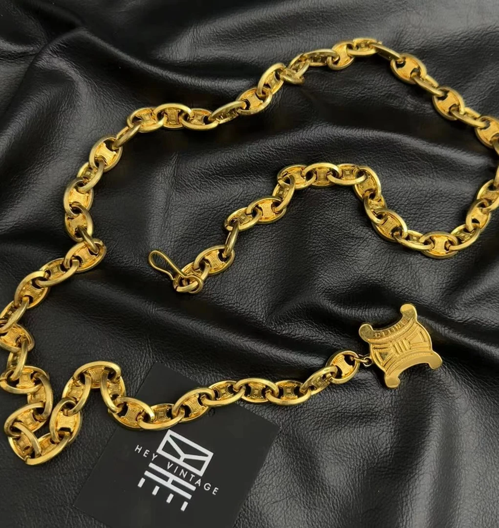 95新  黑黑中古/ Celine 凯旋门 腰链 6391462