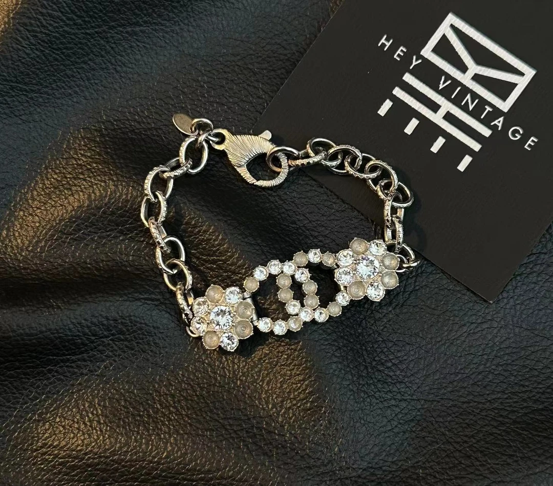 95新  黑黑中古/chanel 拜占庭钻钻双C手链  6370274