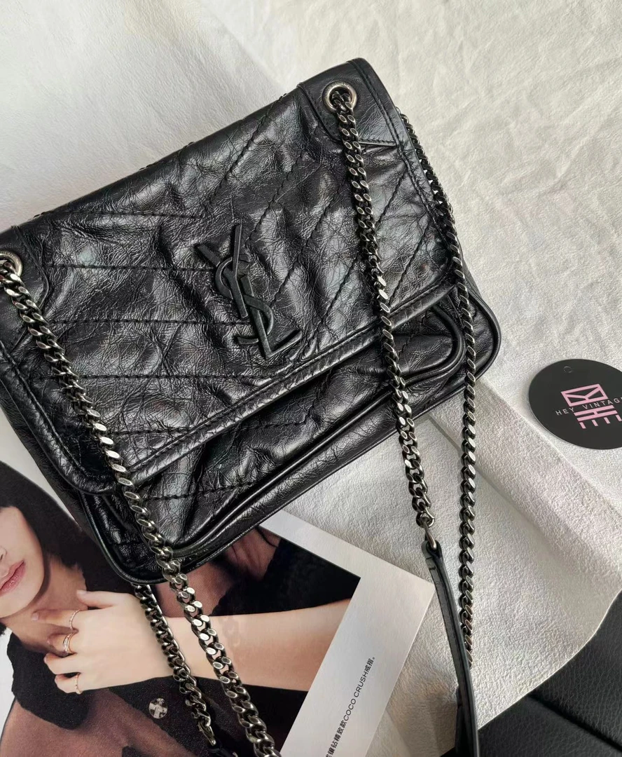 95新 YSL/圣罗兰 黑银niki包 小号  22cm  10231809