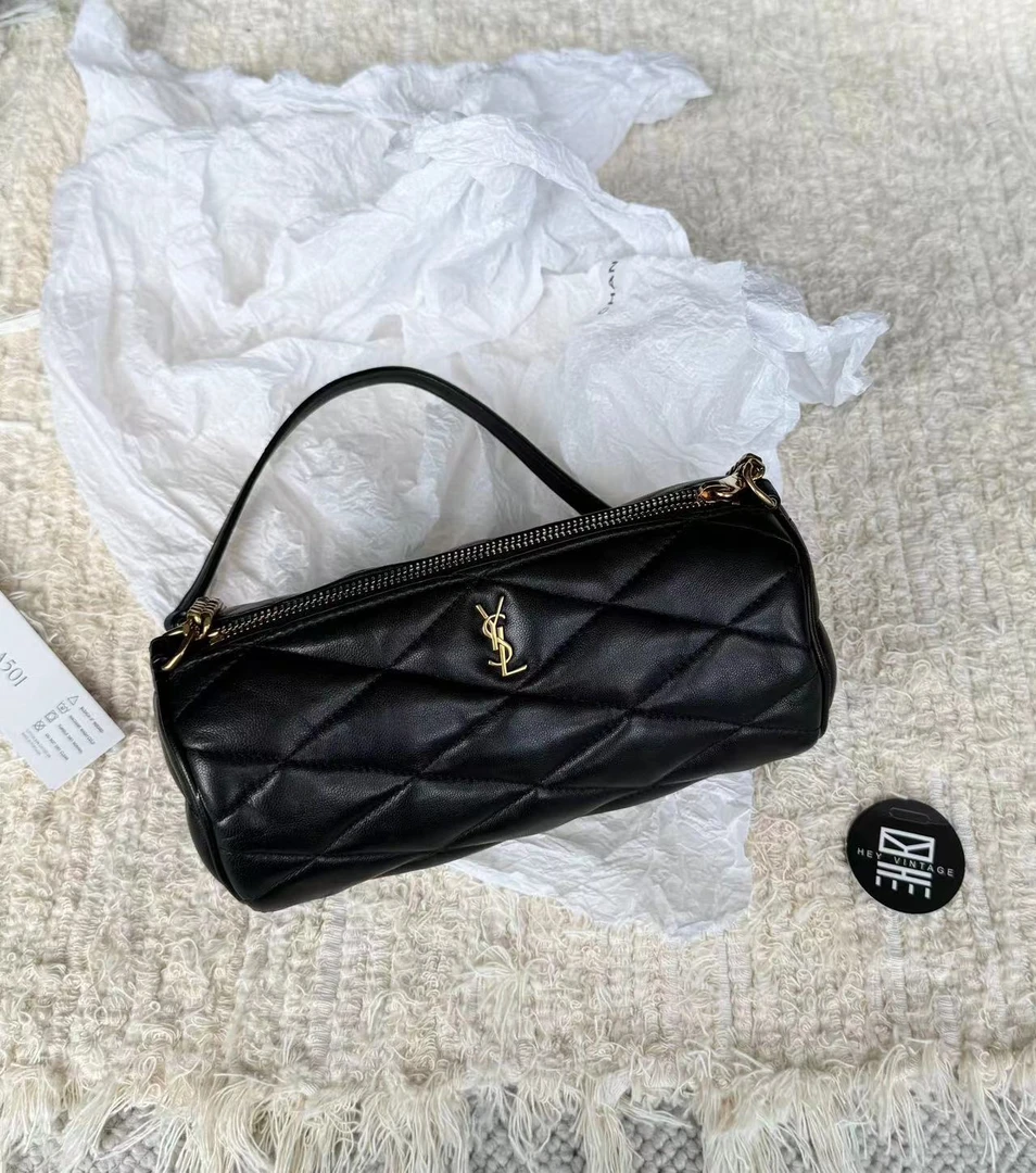 95新 YSL/圣罗兰 黑金菱格纹巴比龙包 19cm 9373102