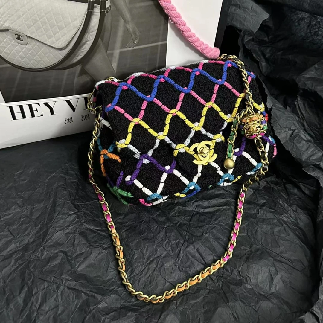 95新  CHANEL 海滨限定彩线核桃金球方胖子包 芯片款16cm 4443008