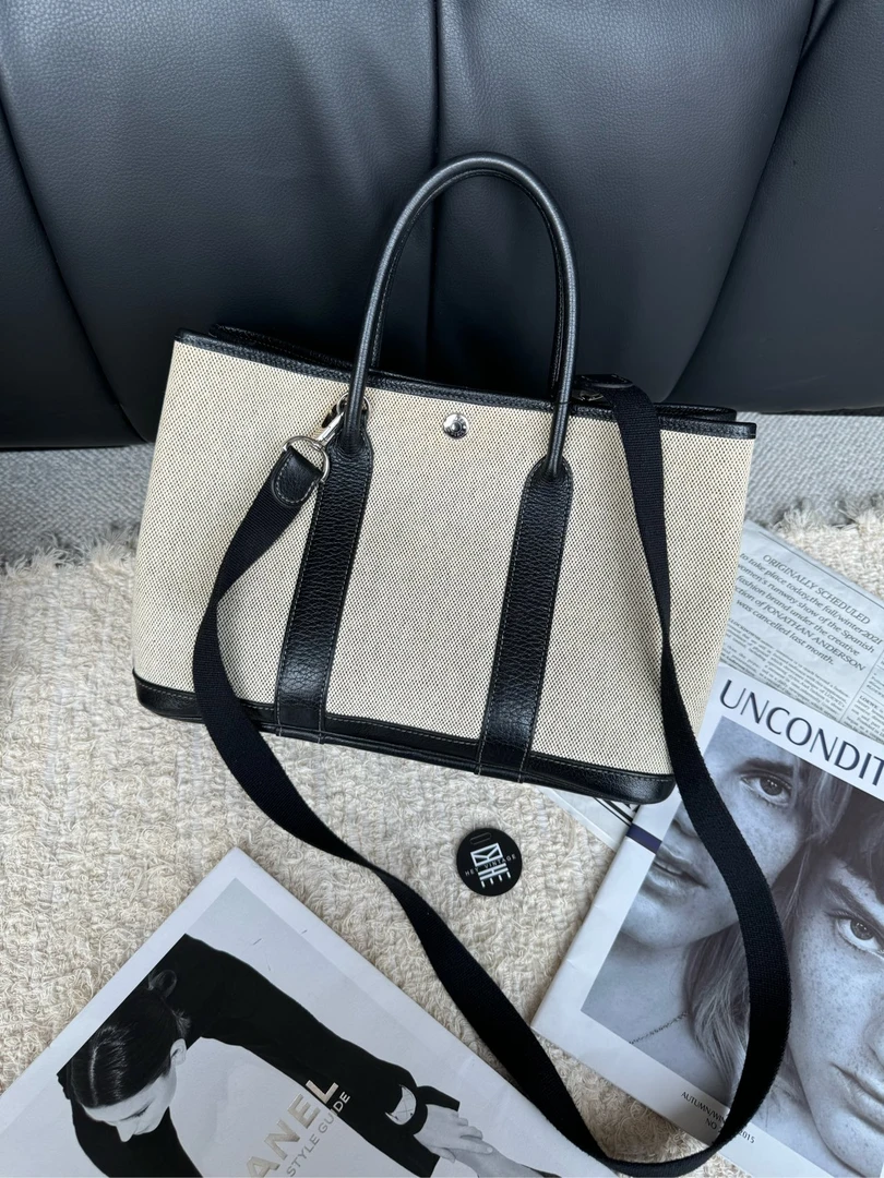 95新 Hermes/爱马仕 黑色拼帆布花园30 9278063