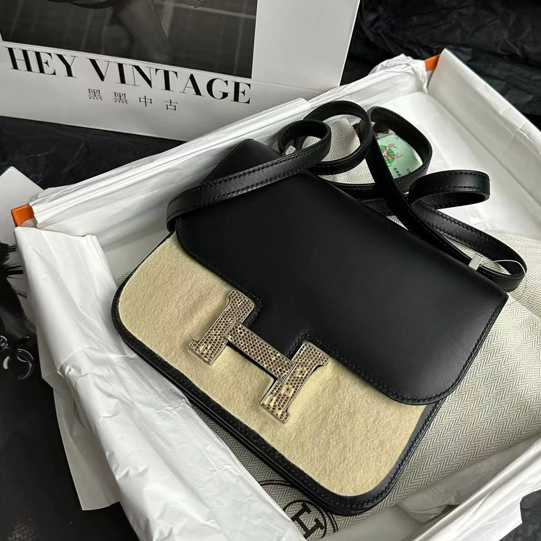 99新 Hermes/爱马仕 黑银特殊皮19康康包 19cm y刻 4686400