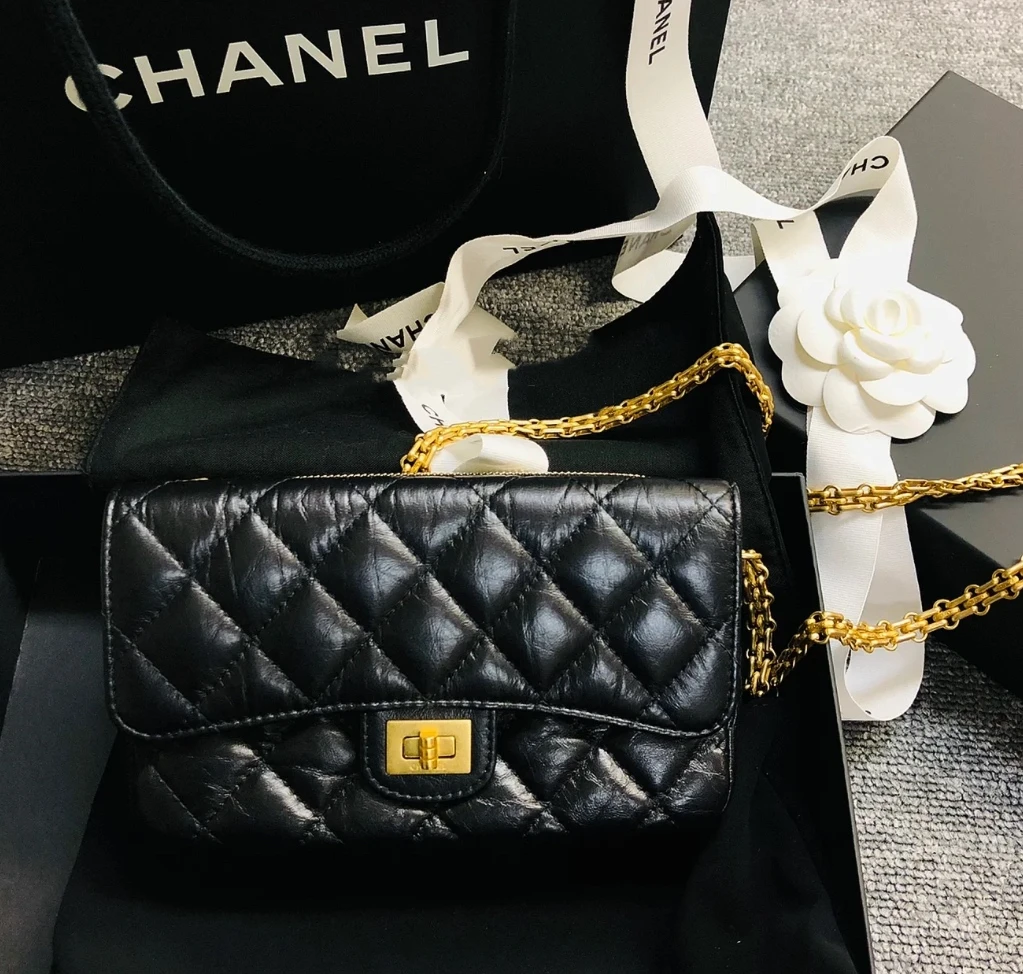 99新 Chanel/香奈儿 黑金2.55 mini手机包 17cm 8543474