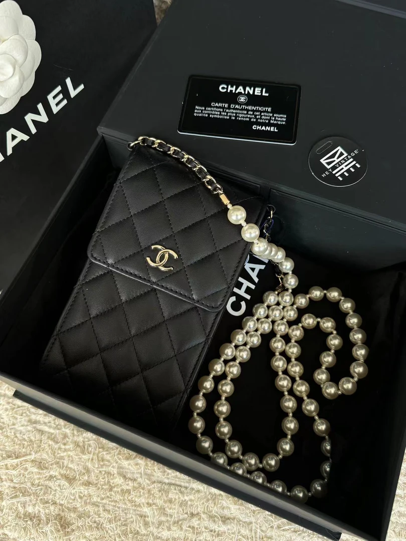 95新 Chanel/香奈儿 22p 黑金珍珠手机包 10cm 9457118