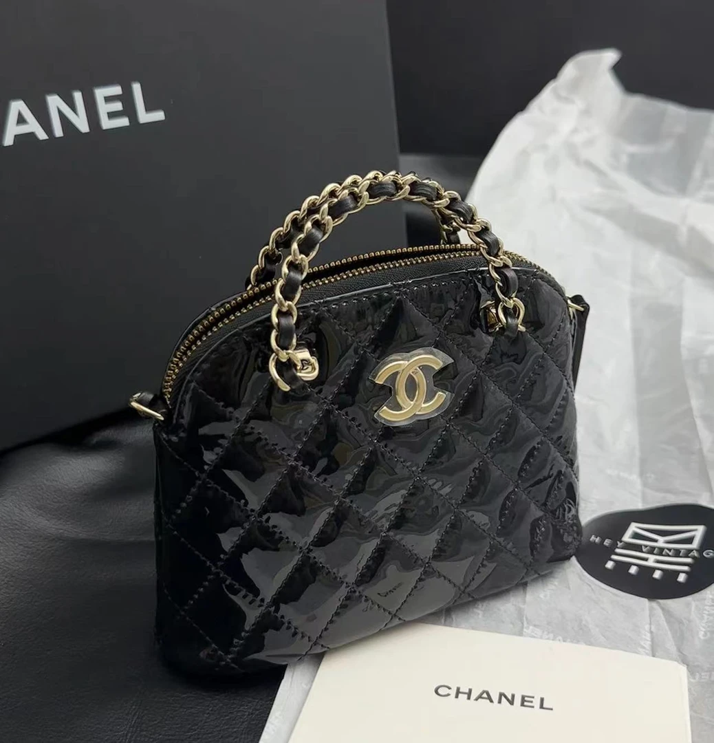 全新未使用  黑黑中古/chanel 黑金漆皮贝壳包 15cm 6434992