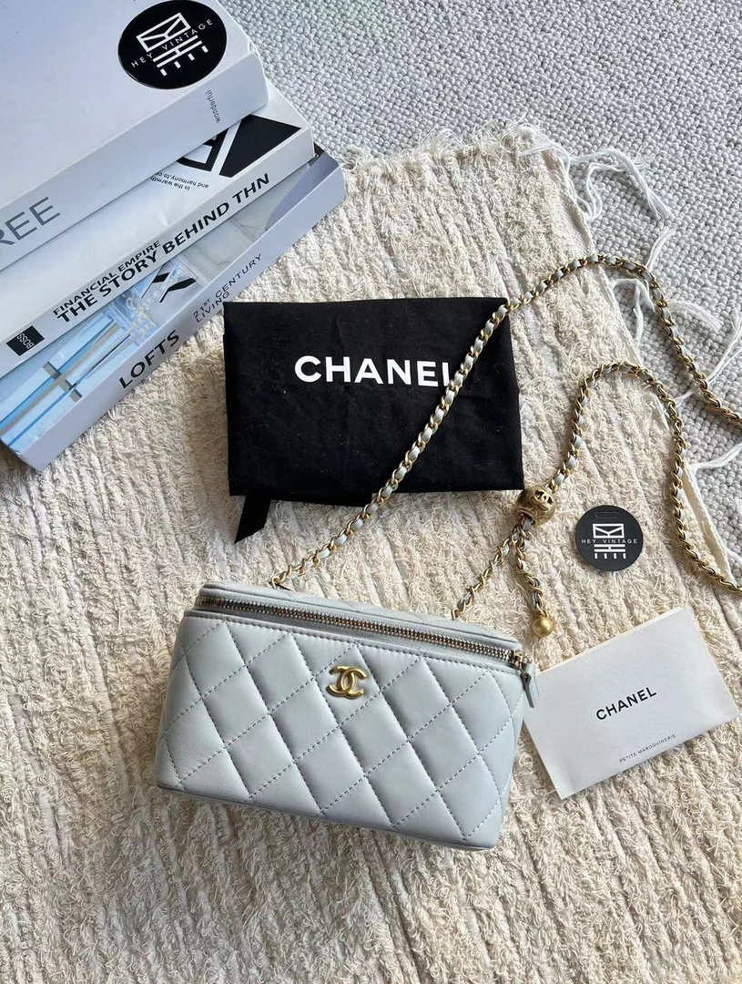 全新未使用 Chanel/香奈儿 芯片款 灰金球长盒子包 16cm 9113323