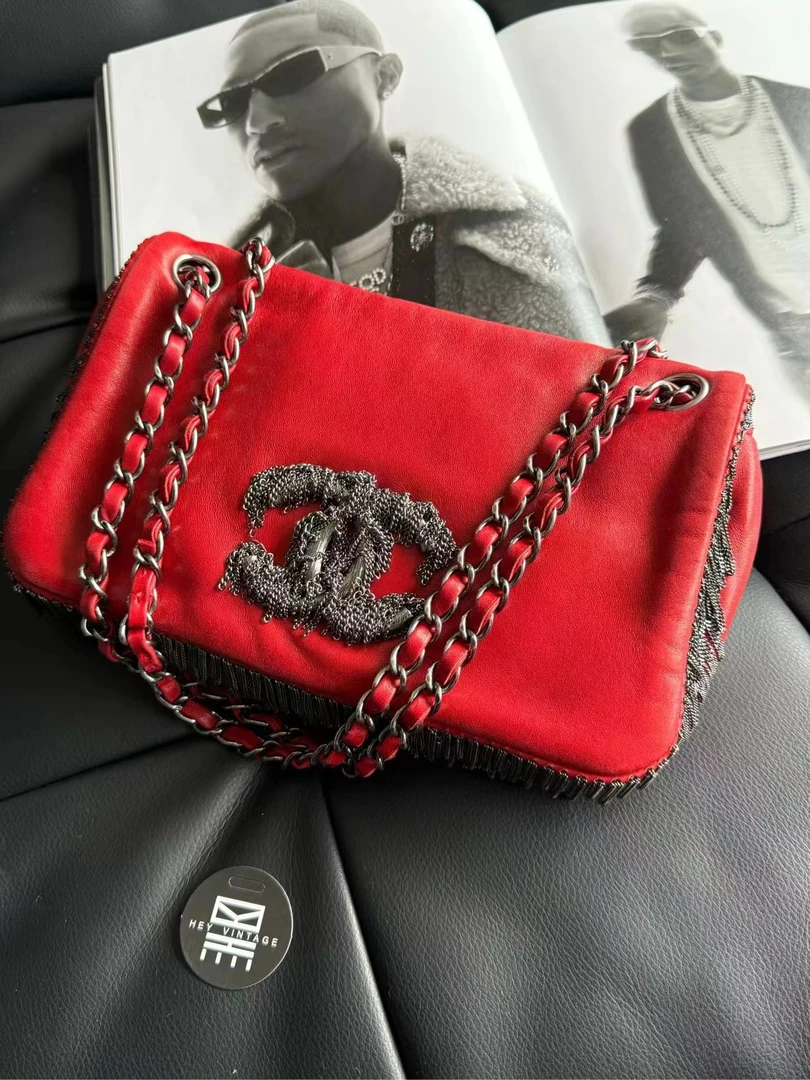 95新 Chanel/香奈儿 红色金属流苏单肩包 24cm 9394253