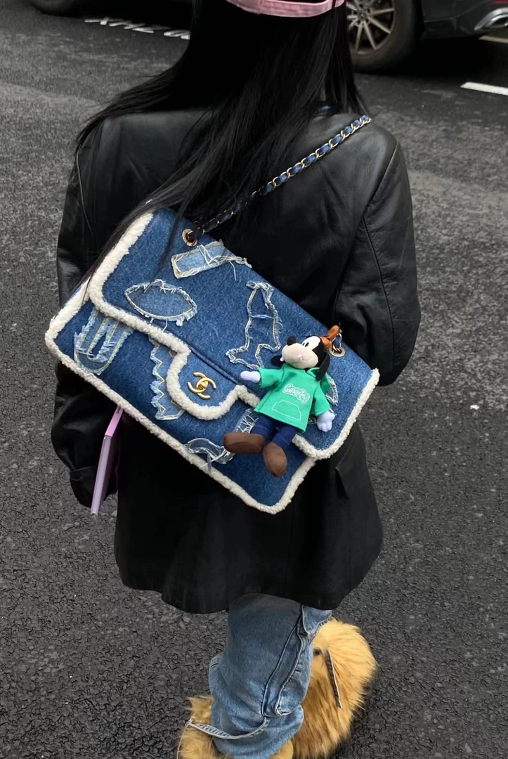 95新 Chanel/香奈儿 牛仔毛呢限定jumbo包 36cm 8173077