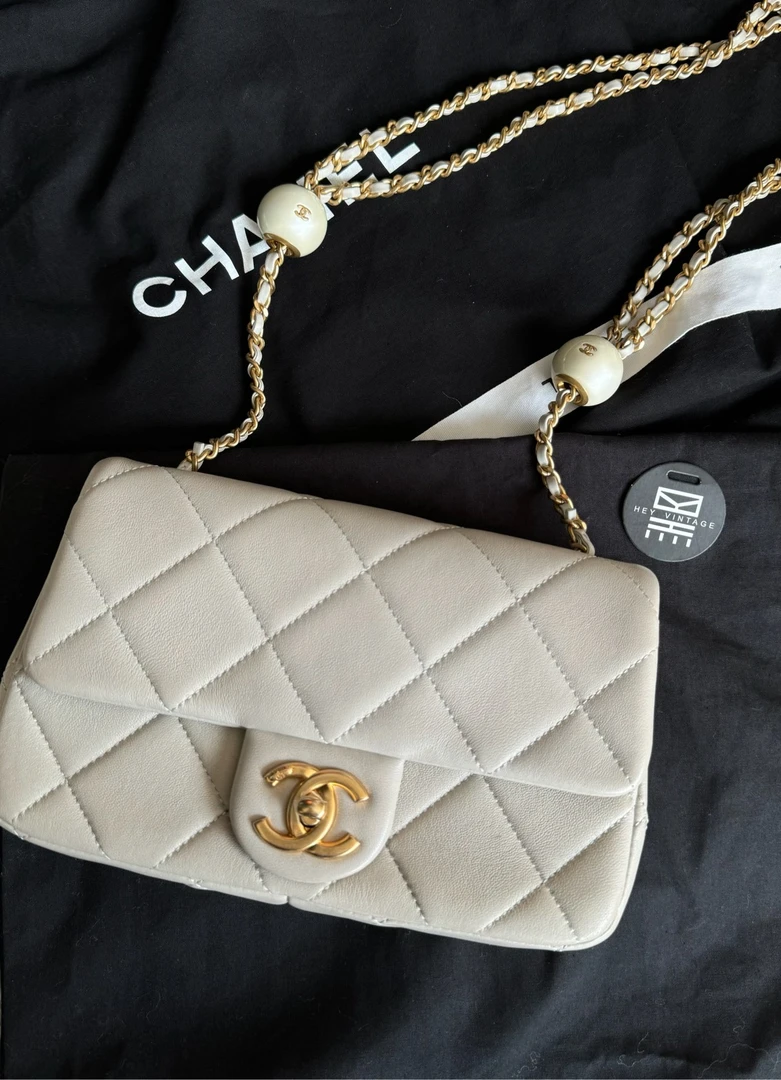 99新 Chanel/香奈儿 灰色双球大号汤圆包  22cm 9434987