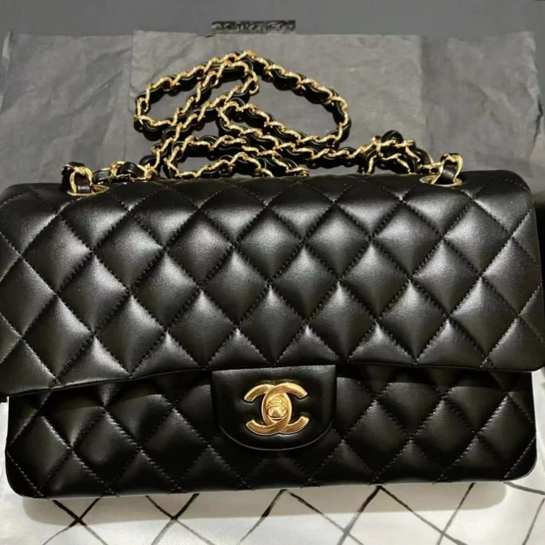 全新未使用 Chanel/香奈儿 芯片款 黑金 羊皮 中号cf包 3949935