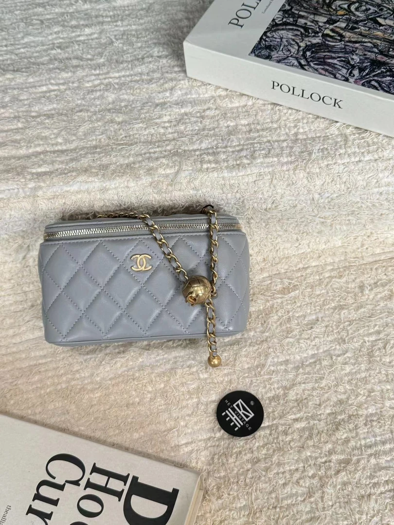 95新 Chanel/香奈儿 灰色金球长盒子包 16cm 9488669