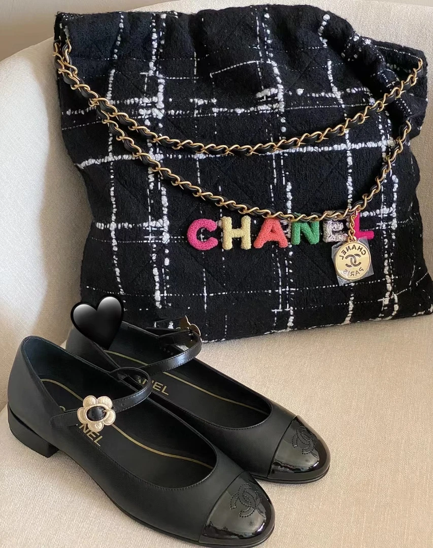 99新  黑黑中古/Chanel 22bag彩色毛呢垃圾袋 36cm 7989115