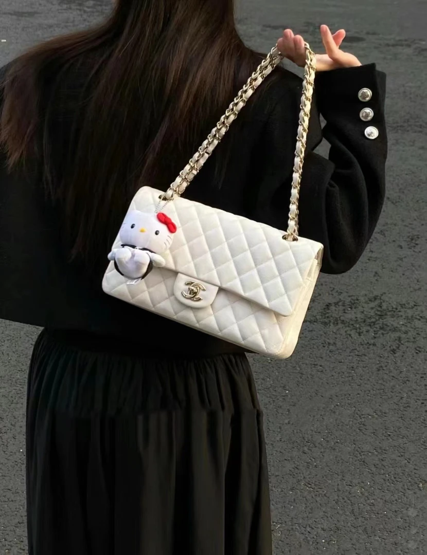 95新 Chanel/香奈儿 白金鱼子酱cf包 中号 25cm 9393700