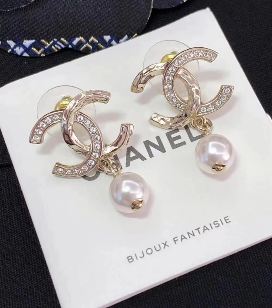 99新 Chanel/香奈儿 21K双c镶钻珍珠耳钉 9750600