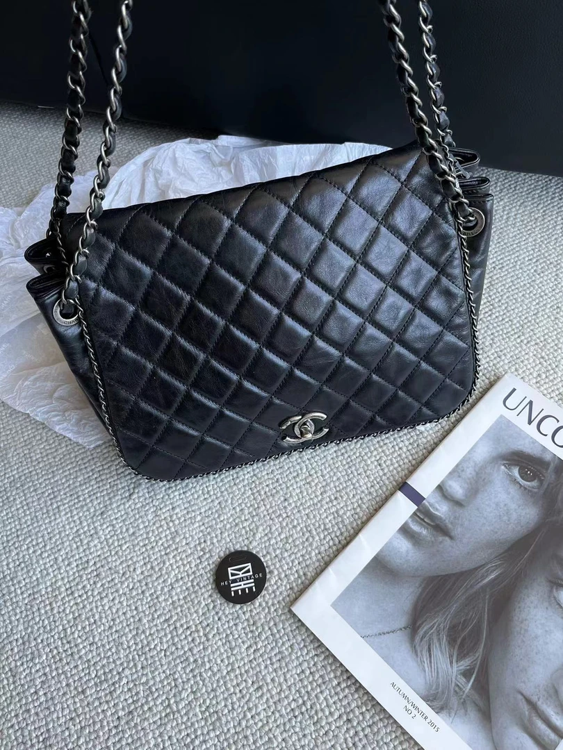 95新 Chanel/香奈儿 黑银滚边机场包 29cm 9114636