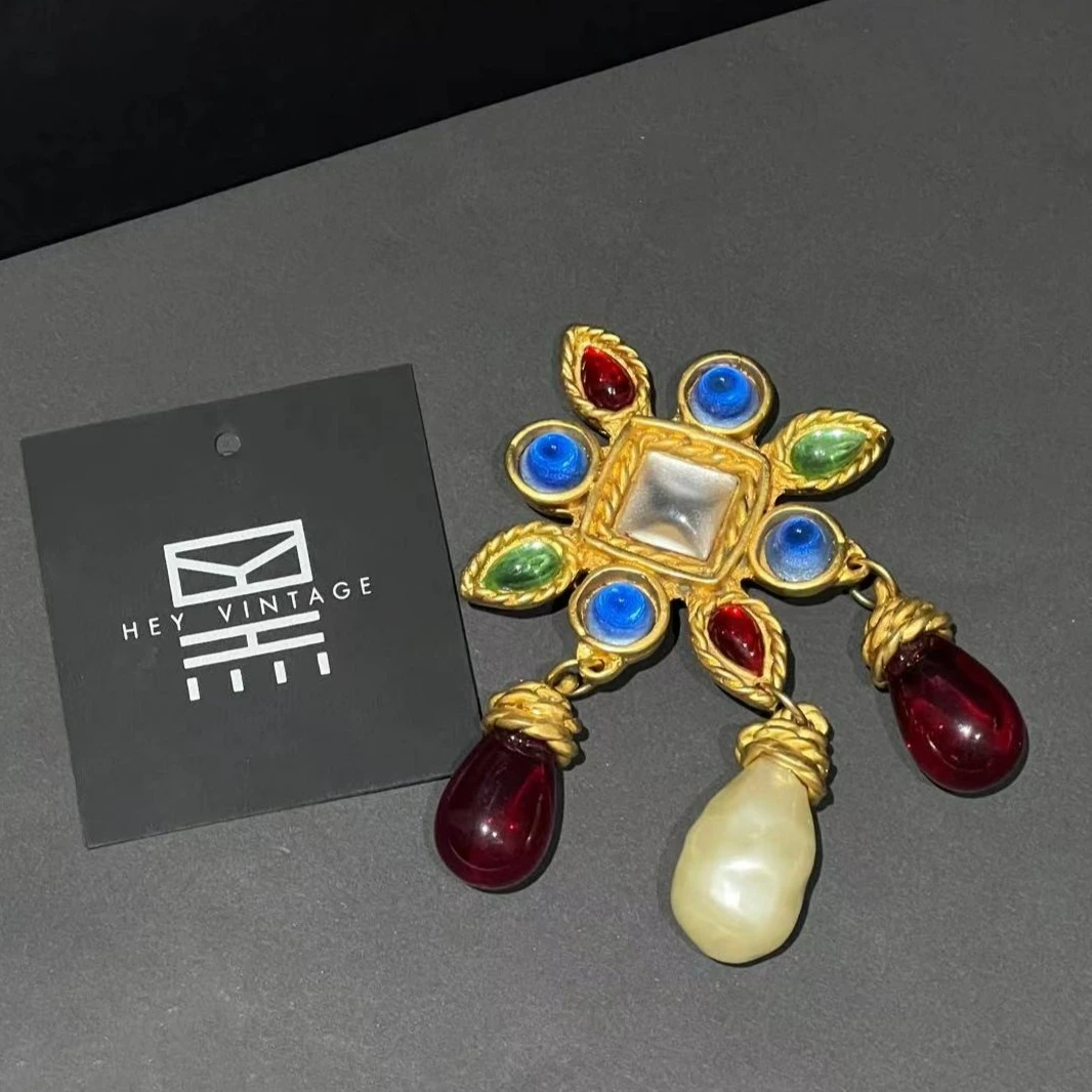95新  黑黑中古/Chanel 琉璃 拼珍珠流苏 胸针 5946868