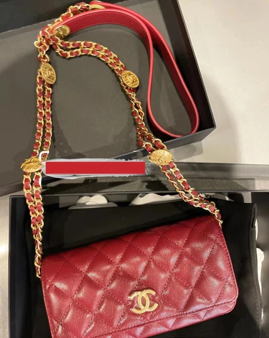 99新 Chanel/香奈儿 23A 红色鱼子酱金币woc法棍包 17cm 9393963