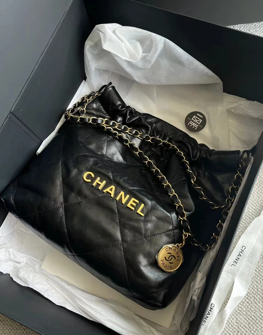 99新 Chanel/香奈儿 黑金22bag小号购物袋包 9362165