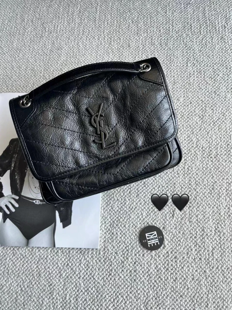 95新 YSL/圣罗兰 黑色niki包 小号22cm 9123408