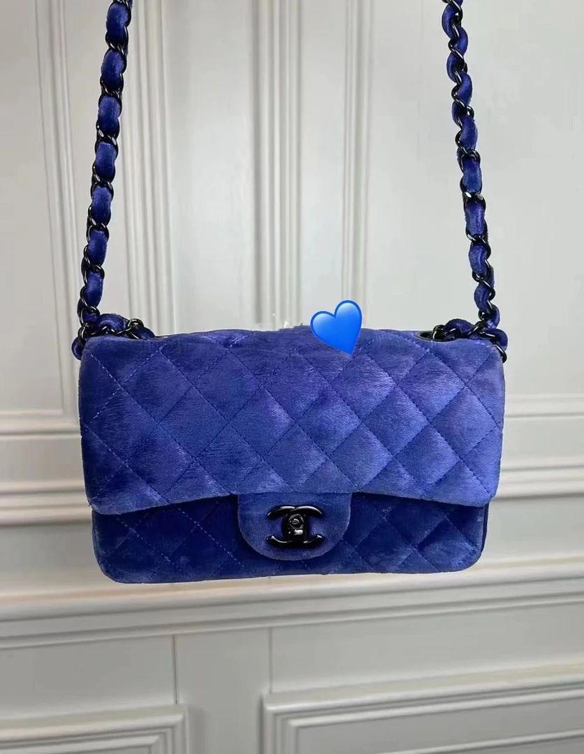 95新 Chanel/香奈儿 蓝色丝绒大mini cf包 2535426