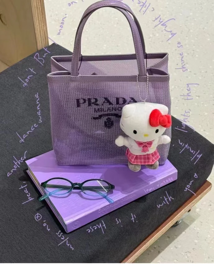 95新 Prada/普拉达  紫色亮闪闪钻钻托特包 20cm 8563660