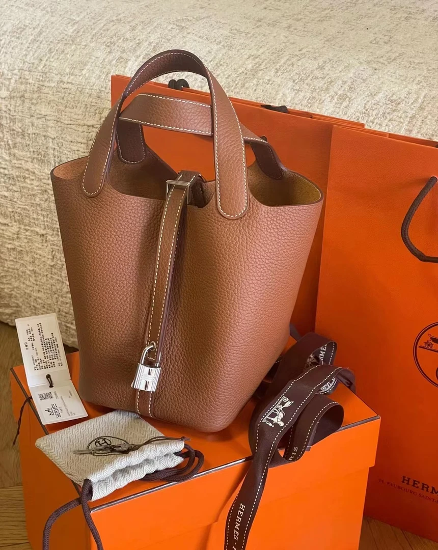 99新 Hermes/爱马仕 B刻 金棕菜篮子18包 9423247
